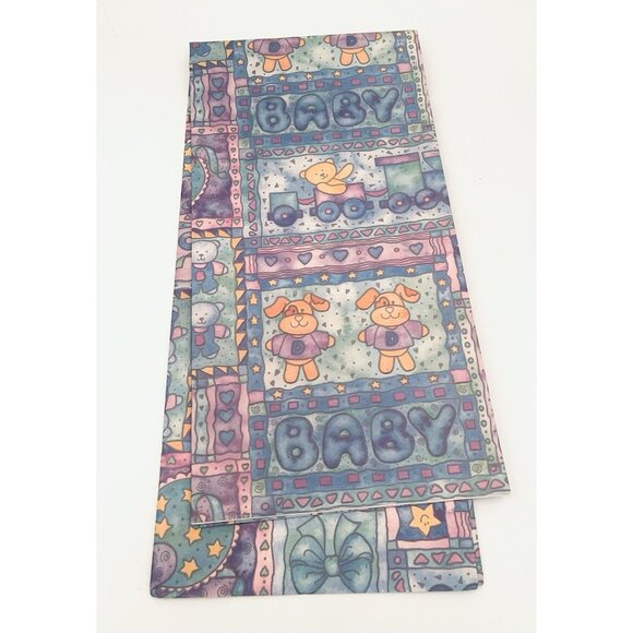 Vintage Baby Boy Gift Wrap Blue Wrapping Paper 2 Full Sheets 39x27 Patchwork - Picture 2 of 3